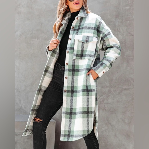 MADDOX POCKETED PLAID BUTTON DOWN COAT - Picture 2 of 2